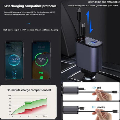 🔌✨ شاحن قابل للسحب 4 في 1 4-in-1 Retractable Charger